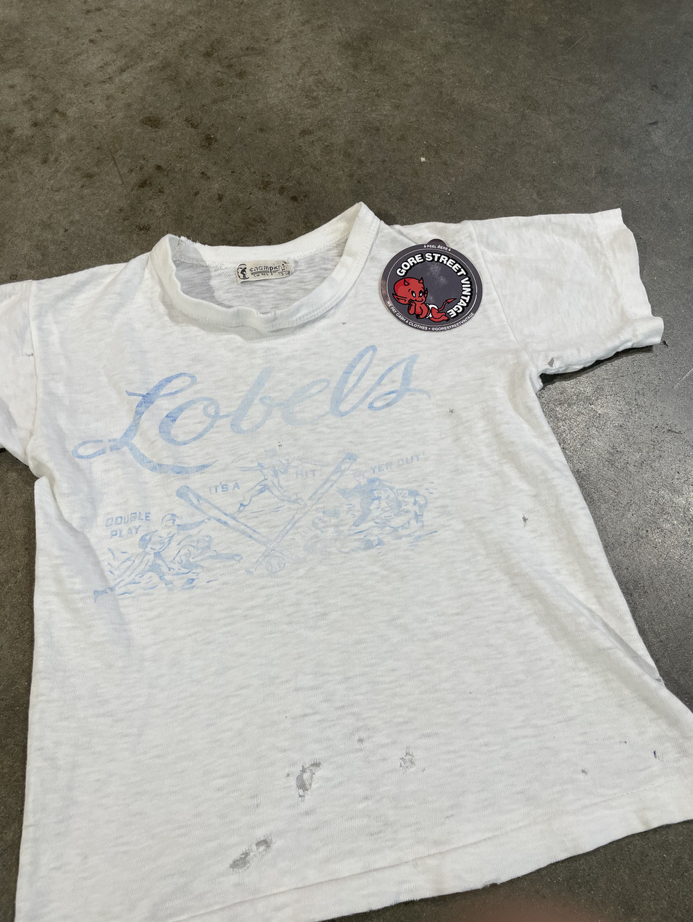 Vintage 50s baby tee distressed champion paper thin XS 13x16